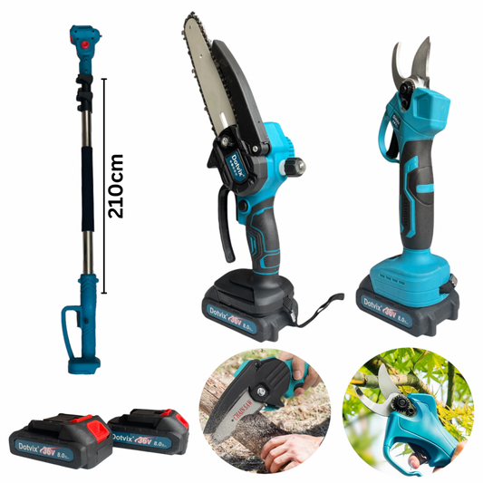 Акумулаторна Лозарска Ножица и Трион 3в1 Dotvix – 36V 8Ah, Автоматично Омасляване, Телескопичен Прът
