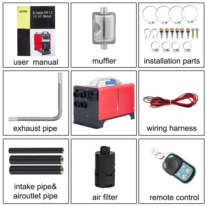 Дизелова суха печка с куфар и алуминиево ядро, 12V/24V 8KW T522