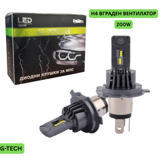 Диодни крушки H4 200W с вграден вентилатор – Мини дизайн, максимална яркост