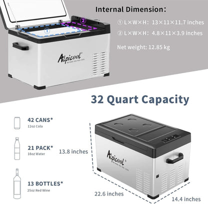 Alpicool 30L Компресорен Авто Хладилник и Фризер -20°C | 12V / 24V / 220V | Портативна Хладилна Кутия за Кола, Къмпинг и Каравана-Т429