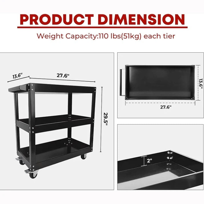 Количка за инструменти 3 рафта с колела черна - NA614